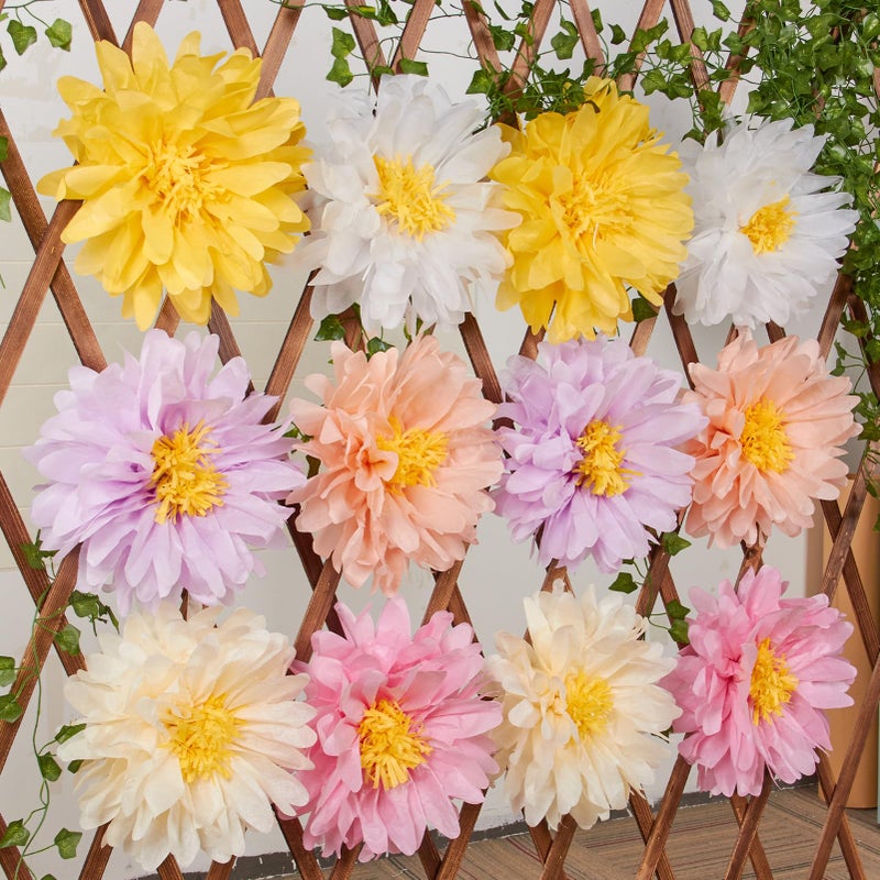 Easy Joy 12PCS Colorful Daisy Tissue Paper Pom Poms Daisy Themed Party Decoration Multicolored Flowers Decorations Daisy Hanging Deco for 1st Birthday Baby Shower Wedding Wall Classroom - Image 4